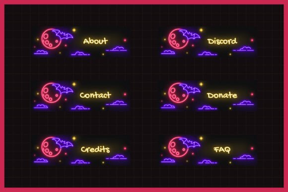Moon Bat Halloween Neon Twitch Panels: Glow Up Your Stream This Halloween