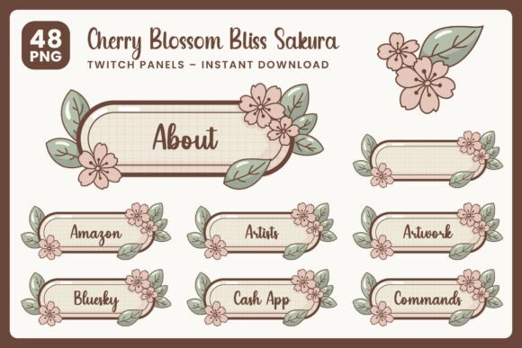 Pastel Cherry Blossom Sakura Panels for Twitch