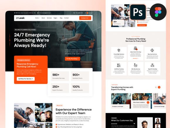 Plumbing Service Landing Page PSD Figma