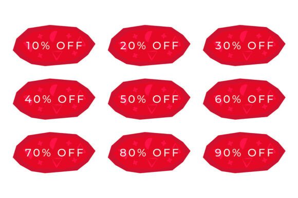 Red Discount Banners with Stone Shapes & Memphis Style