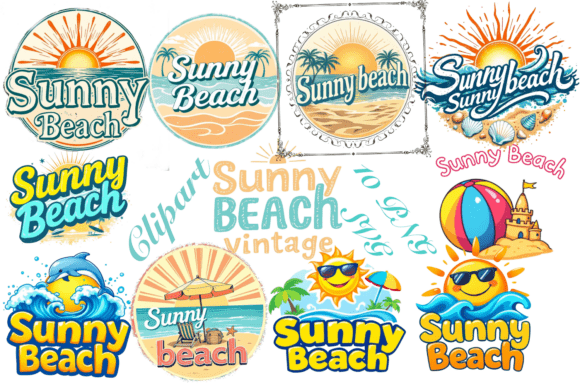 Sunny Beach Vintage Clipart PNG,SVG: A Creative Toolkit for Designers and Makers